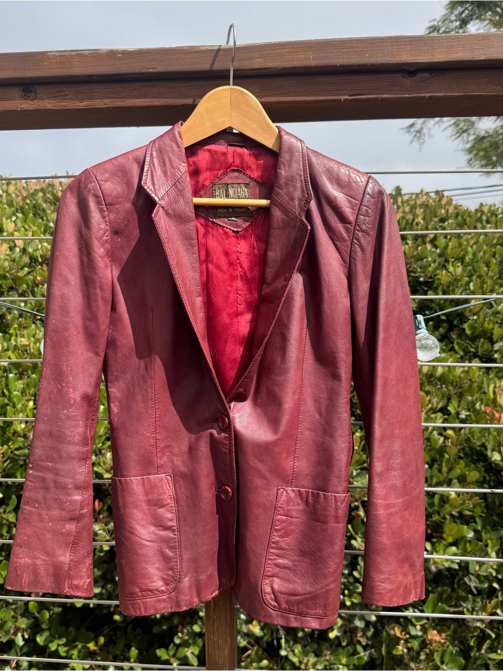Balenciaga Burgundy Leather Blazer Jacket